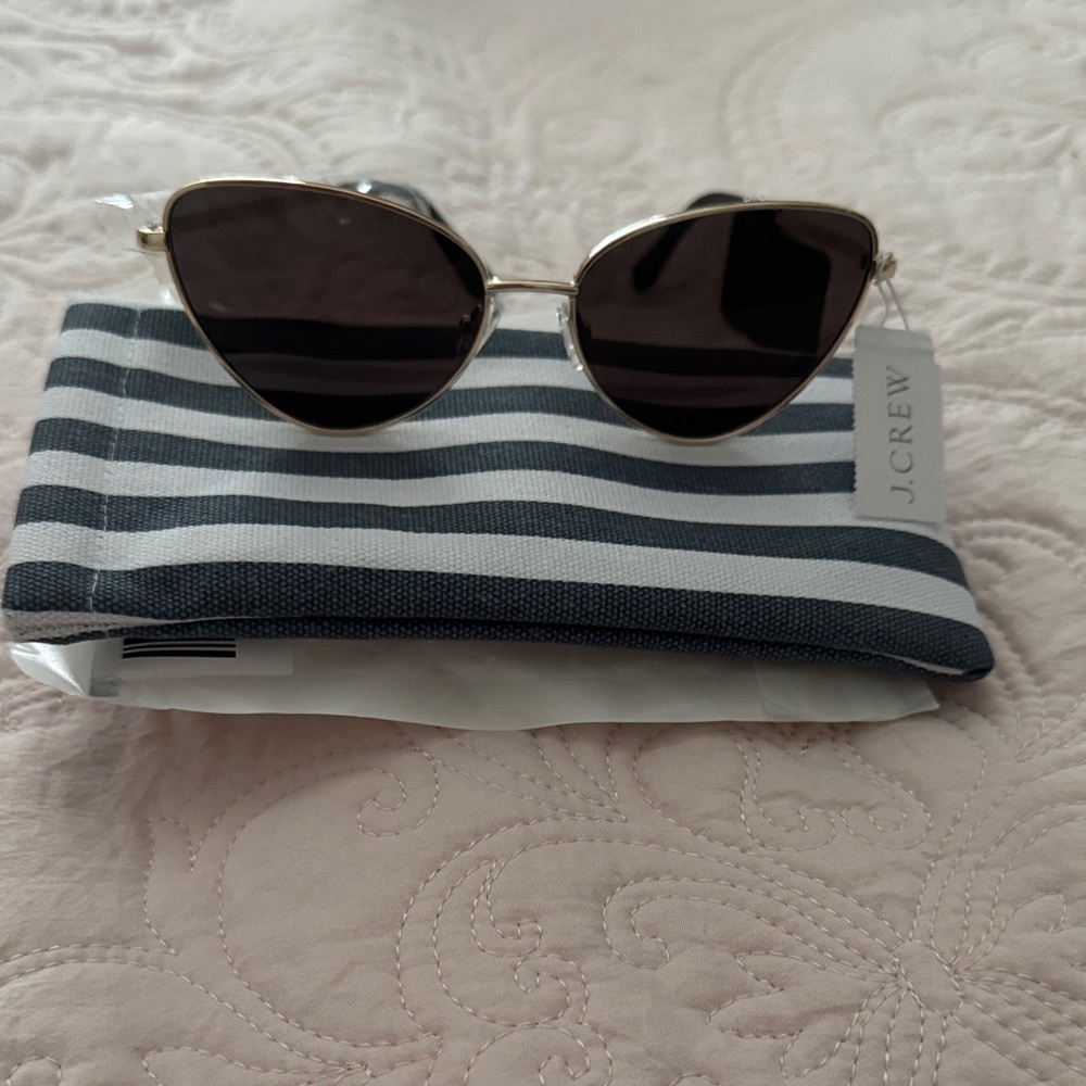 J. Crew Black Cat Eye Sunglasses with Striped Case